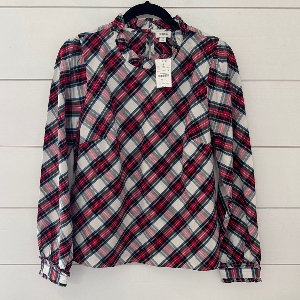J.Crew Red and Black Plaid Ruffle Top